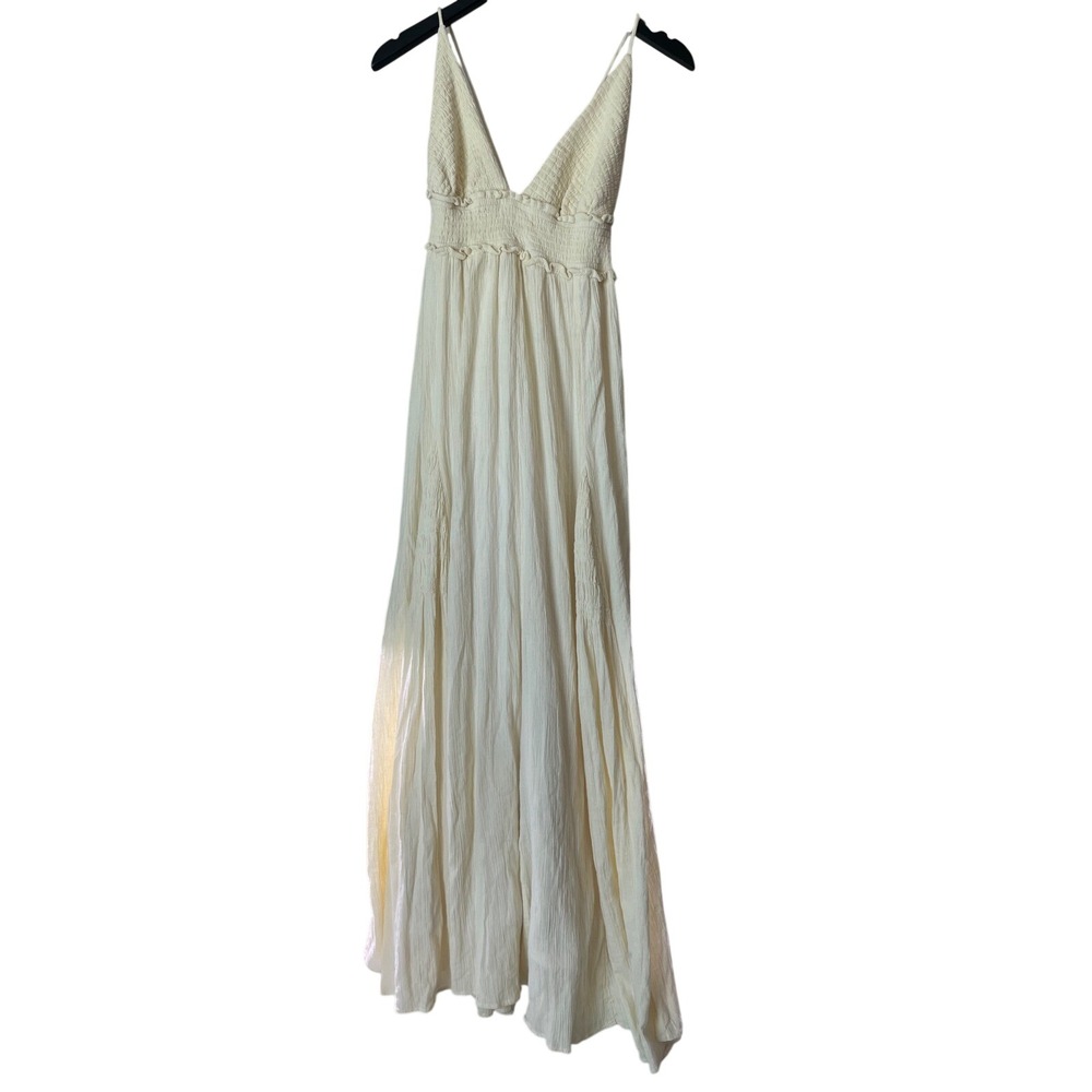 Free People Cream Gauze Maxi Dress Medium Boho Cottagecore Flowy Sundress - Picture 5 of 5